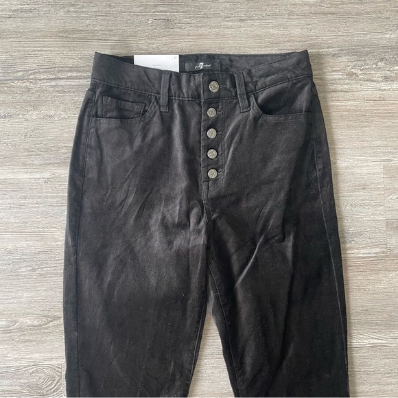 NWT 7 For All Mankind High Waist Button Fly Velvet Ankle Skinny Pants Black 27 - Picture 3 of 9